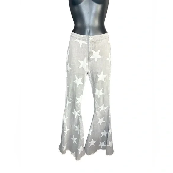 Altar'd State Retro Star Flare Bell Bottom Jean Gray White Stretch Denim Small - Picture 3 of 6